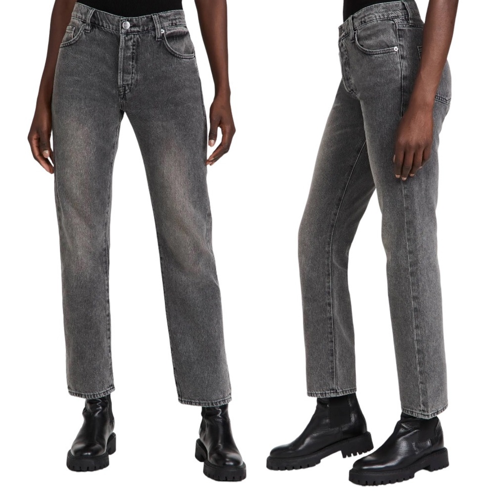 FRAME Le Slouch Denim Jeans 28 Mid Low Rise Black Grey Straight Leg Cotton Pants